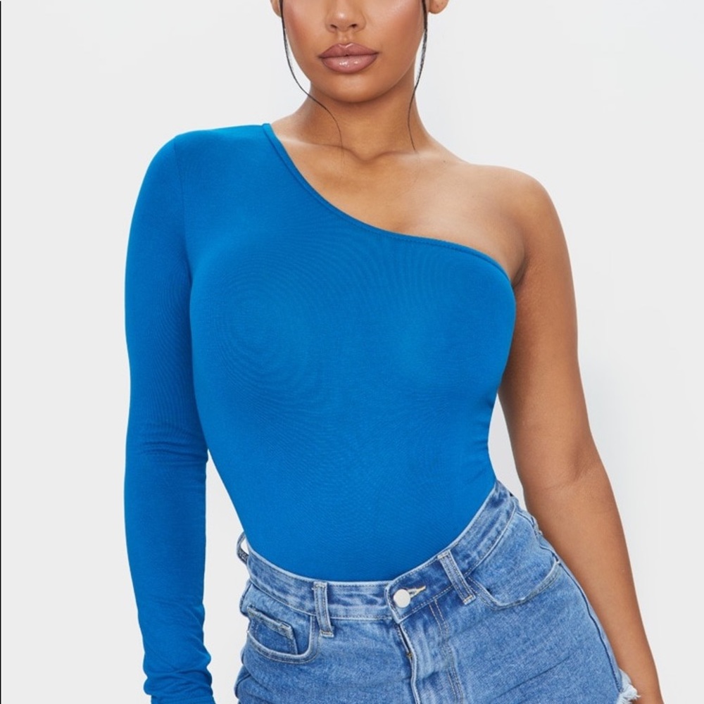 Teal one shoulder bodysuit -PLT